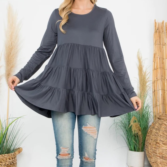 Boho Long Sleeves Tiered Tunic Top - Picture 2 of 4